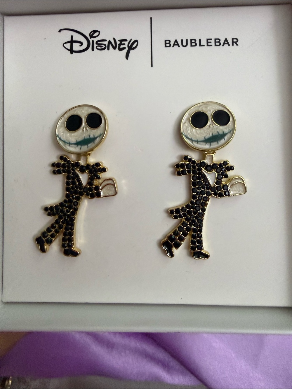 Disney BaubleBar Jack Skellington Black and White Earrings. Halloween